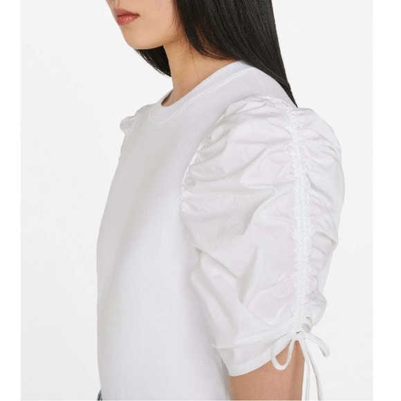 FRAME💕Ruched Tie Sleeve Tee in Blanc Size L - Picture 3 of 15